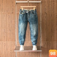 Men's jeans without tearing at the knees, dark blue, plain, high quality 4-way stretch denim, skinny