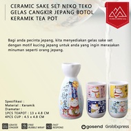 CERAMIC SAKE SET NEKO TEKO GELAS CANGKIR JEPANG BOTOL KERAMIK TEA POT