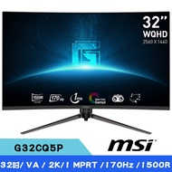MSI 微星 G32CQ5P 32吋 VA 2K 170Hz 曲面電競螢幕(1500R/Adaptive-Sync/1ms)