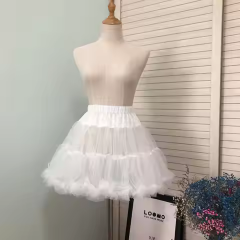 Women Girls Ruffled Short Petticoat Solid Fluffy Bubble Tutu Skirt Puffy Half Slip Prom Crinoline Un