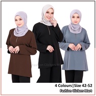 FC Mart - Women Blouse Extra Plus Size / Baju Muslimah / Basic Long Sleeve Front Zip Top / Blause Perempuan Labuh Berzip
