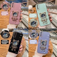 Casing Huawei Mate 50 Pro Case Huawei Nova 7 SE Case Huawei Nova Y61 Case Huawei Y6 Case Huawei Y6P Case Huawei Y7 Pro Case Huawei Y7A Cover Glitter Liquid Quicksand Astronaut Bracket Soft Phone Case