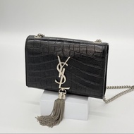 YSL KATE鱷魚壓紋流蘇鏈條包