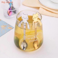 [Big orange] 1pc Stainless Steel Coffee Spoon Lovely Cute Cat Shape Teaspoon Dessert Sna Scoop Ice C