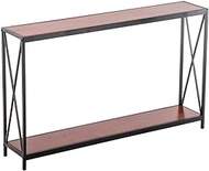 110x23x74cm Triamine Board Cross Iron Frame Porch Table Sofa Side Table Console table End Table Reddish Brown Wood Grain Commemoration Day