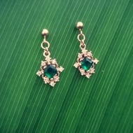DaVee | 14K Gold plated artificial green gems earring synthetic emerald jewel earring vintage gold l