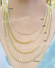 สร้อยคอเงินแท้92.5%ชุบ2กษัตริย์(W+G) ลายเลสCubeตัดลาย ขนาด4.5X1.2mm.