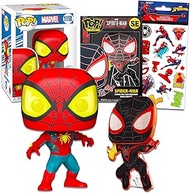 Spiderman Funko Pop Set - Bundle with 1 Spider-Man Oscorp Suit (Exclusive) #1118 Plus Spiderman Miles Morales Pin and More | Marvel Spiderman Figure Set