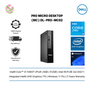 Dell Pro Micro (MC) Mini Desktop (i5 14500T vPro(R) 8GB 512GB Intel UHD W11 Pro 3yrs) DL-PRO-MC02