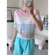 Nineties Studio - Beaded knit top Sequin knit/ Women's sequin top/