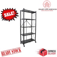 Foldable Rack 5 Tier Storage Rack Shelf Rak Dapur Rack Storage Rack Kitchen Rak Lipat 折疊置物架