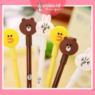UNIKO.ID - L1NE HEAD CHARACTER PEN 3 MOTIFS CUTE PEN BROWN PEN C0NY S4LLY