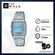 (2 Years Warranty) Casio Vintage Women's Analog-Digital Watch AQ-230A-2A1MQY Silver Stainless Steel 