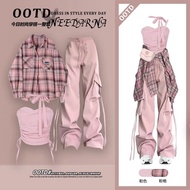 Dopamine Wear Set - Pink Tube Top & Checked Shirt Outfit