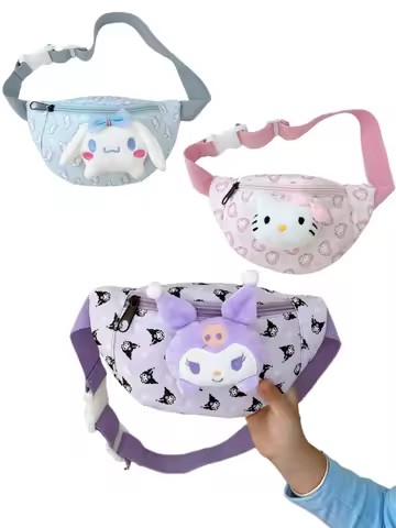 1pc mymelody Kuromi Cinnamoroll Pompom Purin Crossbody Bag Sanrio Shoulder Bag Waist Kuromi Storage 