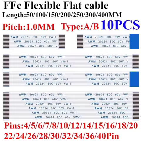 10PCS FFC FPC AWM 20624 80C 60V VW-1 Flat Flexible Cable 1.0MM 4P 5 6 7 8 9 10 11 12 14 16 18 20 22