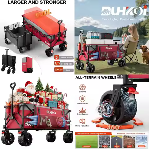 49 Large Collapsible Utility Wagon - 500 lbs Capacity, 300L Sports Cart with All-Terrain Wheels, Pin