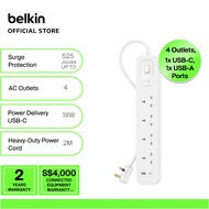 Belkin SRB001af2M-MY 4-Outlet Surge Protector with USB-C and USB-A Ports, 2M