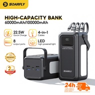 SOARFLY 100000mah Power Bank Berkapasiti Besar Caj Super Pantas Terbina Dalam 4 Kabel Luaran Lampu
