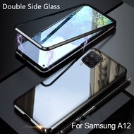 Samsung Galaxy A12 A31 A51 A71 A52 A52s A72 A22 5G Magnetic Phone Case Double Side Tempered Glass Magnet Metal Flip Cover Hard Front And Back 360 Protection Casing
