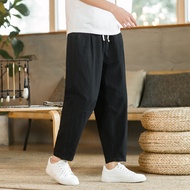2023 Summer Men's Trousers Cotton Linen Fashion Thin Soft Casual Pants Breathable Loose Shorts Straight Pants Streetwear