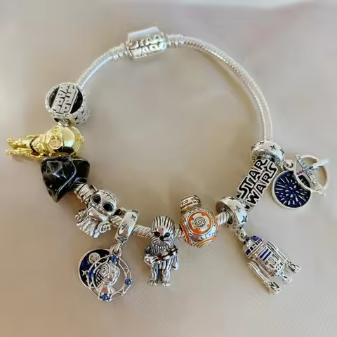 S925 Sterling Silver Star Wars Series Charms Beads Mandalorian Helmet Stormtrooper Droid Pendant Sna