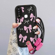 Pink Bowknot Phone Strap Back Cover Casing For VIVO Y17 Y15 Y12 Y12i Y3S 1901 1902 1904 Y7S S1 Shock