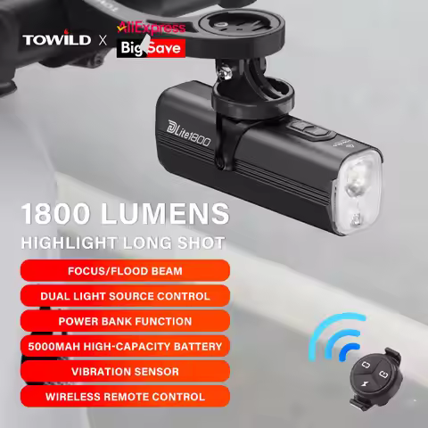 TOWILD Bicycle Lights 1200LM/1800LM Focus/Flood Beam Dual Light Source LED Smart Bike Front Lights I