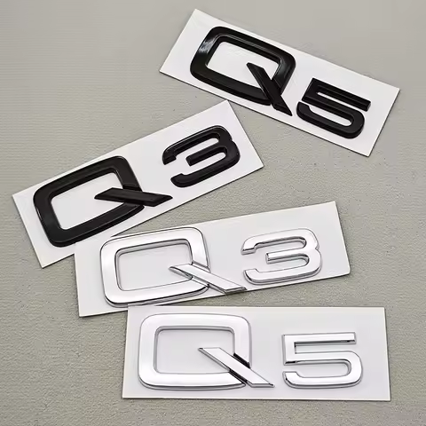 3D ABS Chrome Black Car Letters Q3 Q5 Logo Rear Trunk Badge Emblem Decals For Audi TFSI Q3 Q5 8U 8R