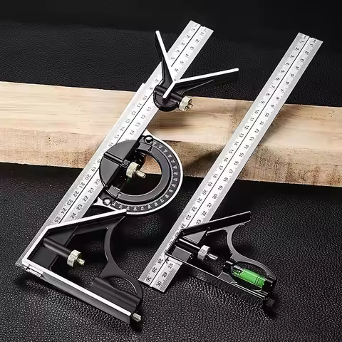 Adjustable Sliding Combination Square Ruler, Metal Ruler Framing Square T Ruler Carpentry Woodworkin