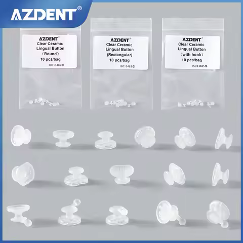 AZDENT Dental Orthodontic Composite Clear Ceramic Lingual Buttons for Bondable Round /Rectangular Ba