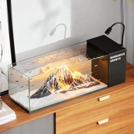 Glass Fish Tank Desktop Ecological Cyclic Filtering Aquarium with Light Household Landscaping