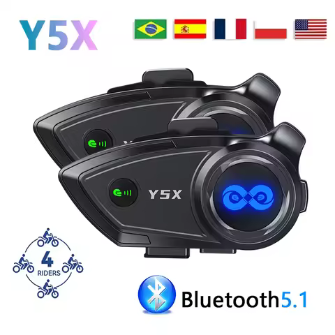 1/2PC Y5X Motorcycle Helmet Bluetooth Intercom Headset 4 Riders Group 500/1000M IPX6 Waterproof CVC+