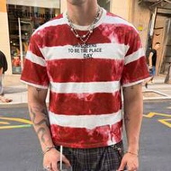Men's T-Shirt, Front And Back Print Tie-Dye Striped Pattern Letter Slogan T-Shirt, Decadent Aestheti