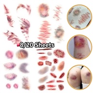 8/20Sheets Halloween Bruises Tattoo Stickers Bloody Wound Tattoo Stickers Temporary Tattoo
