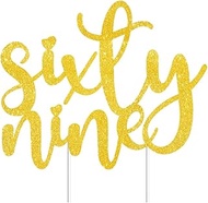Sixty-nine Cake Toppers Gold Glitter, Happy 69th Birthday Cake Decorations Cheers to 69 Years Pick P
