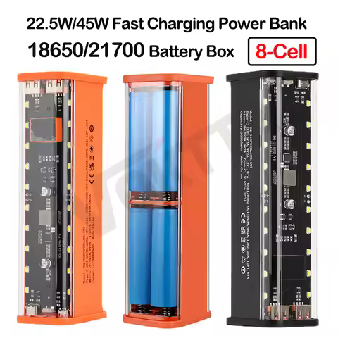 18650/21700 DIY Power Bank Case 22.5W/45W Fast Charging Powerbank Case Transparent Battery Storage B