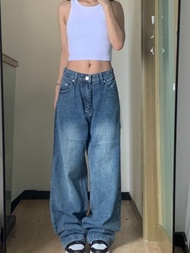 HOUZHOU ผู้หญิงกว้างขากางเกงยีนส์ Vintage Y2k Streetwear Baggy Denim กางเกงขนาดใหญ่สูงเอวหญิงกางเกง MODE Korea