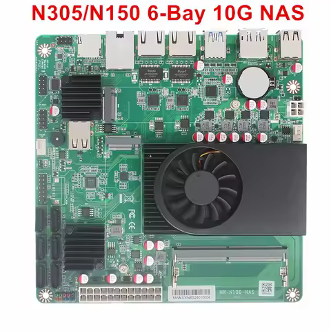 10G NAS Motherboard Intel i3-N305 N150 N100 6-Bay 1*10G 2*2.5G i226-V 2*NVMe 6*SATA3.0 1*DDR5 Firewa
