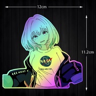 JDM สติ๊กเกอร์สองมิติความงามการ์ตูน JDM สติกเกอร์รถสะท้อนแสงหน้าต่างด้านหลังถังน้ำมันเชื้อเพลิงปกรถย