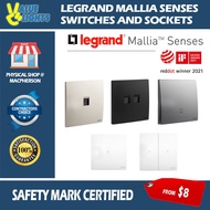 Legrand Mallia Senses 2022 Designer Switch Socket 20A Heater Switch Doorbell Switch 15A Aircon Socket RJ45 Cat6