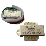 EKK TRANSFORMER I/P 230V-115V O/P 9-0-9V 300MA/3VA - I/P 230V-115V O/P 9-0-9V 500MA/5VA