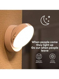 360度可旋轉磁吸式LED身體感應燈，USB電纜供電，電池動力使用2個暖白燈用於臥室、走廊夜燈