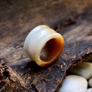 White Jade Ring With Honey Yellow Glass Texture Emperor Shape Size: 61mm.