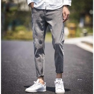 Men's Plain Gray Jeans, Lightweight Elastic, No Ruffles, Less Fading, No Fading