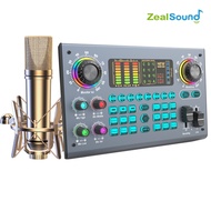 ZealSound V80+ET09 ไมโครโฟนบันทึกเสียง ไมโครโฟนคอนเดนเซอร์ ชุดการ์ดเสียงไมโครโฟน พร้อมขาตั้งไมโครโฟน
