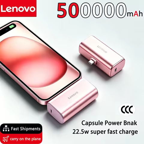 Lenovo 500000mAh Mini Power Bank 225W Fast Charging USB C Portable Charger for iPhone 16 15 Android 