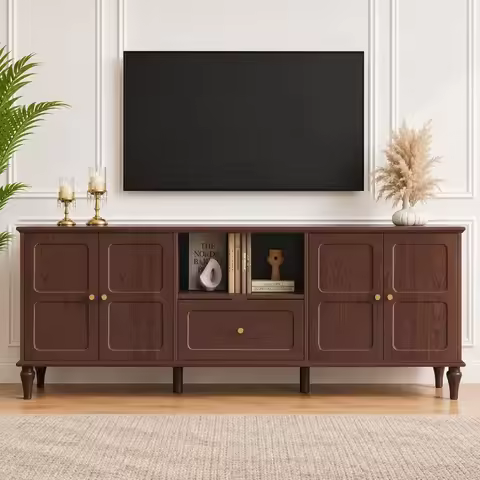 67" Mid-Century Modern TV Stand for TVs Up to 75 Inches, Brown