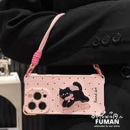 Cute Pink Bow Black Cat Stand Phone Case For Vivo Y21 Y21S Y21A Y21T Y21E Y21G Y17 Y15 Y13 Y12 Y11 Y