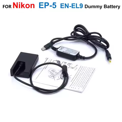 EP-5 DC Coupler EN-EL9 Dummy Battery+USB Type C USB-PD Converter To DC Power Cable For Nikon D40 D40